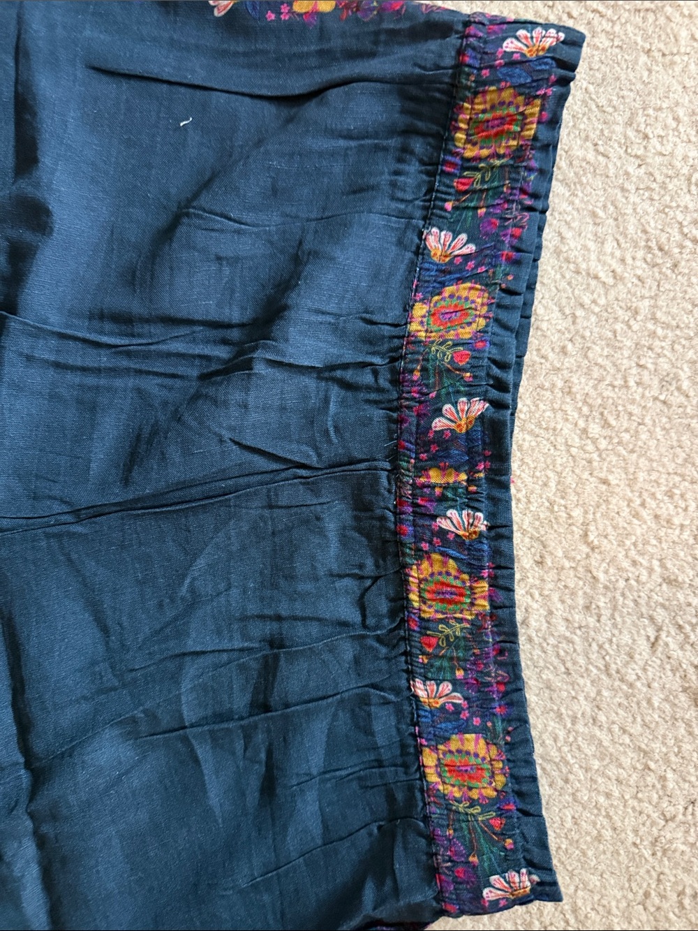 NATURAL LIFE Teal Wide Leg Pants with Multicolor Floral Border NWT - Picture 5 of 11